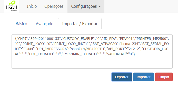 importar / Exportar configurações