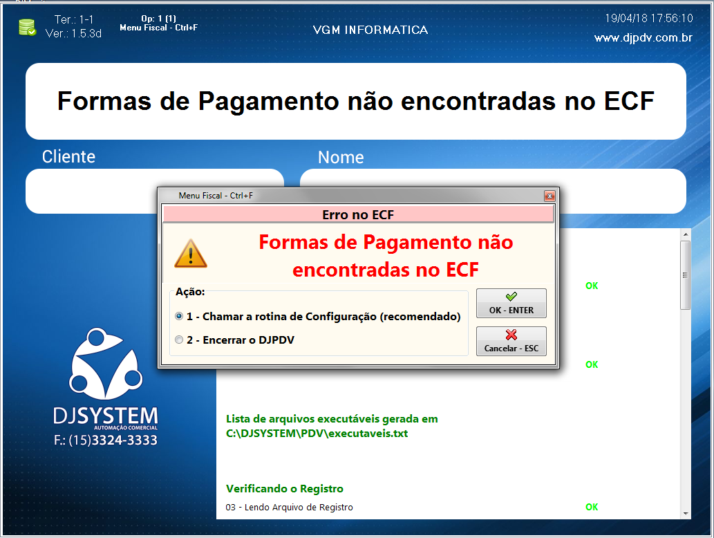 Mensagem de Alerta Erro ECF no DJPDV