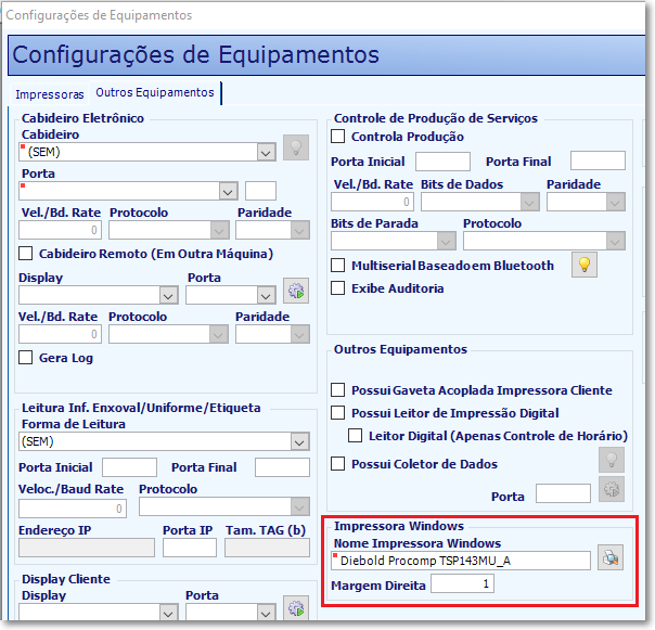 Configuração de Equipamentos