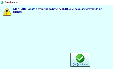 Mensagem de confirmação do cancelamento