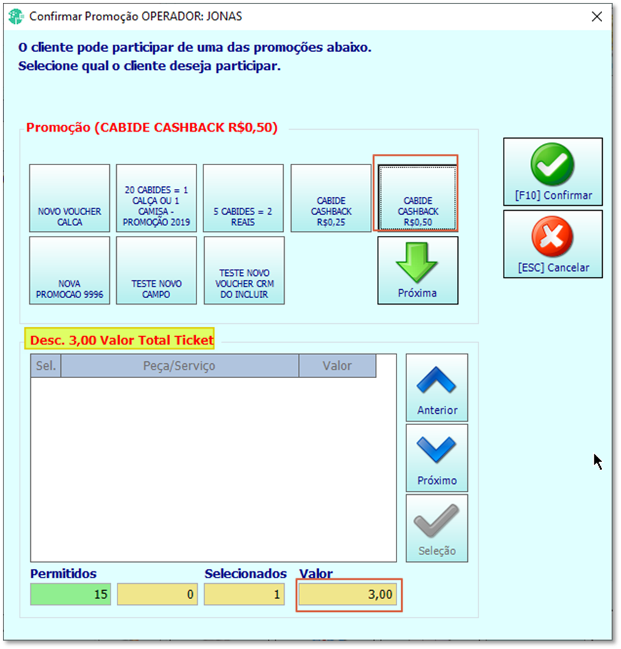 Valor que será dado de desconto na promoção