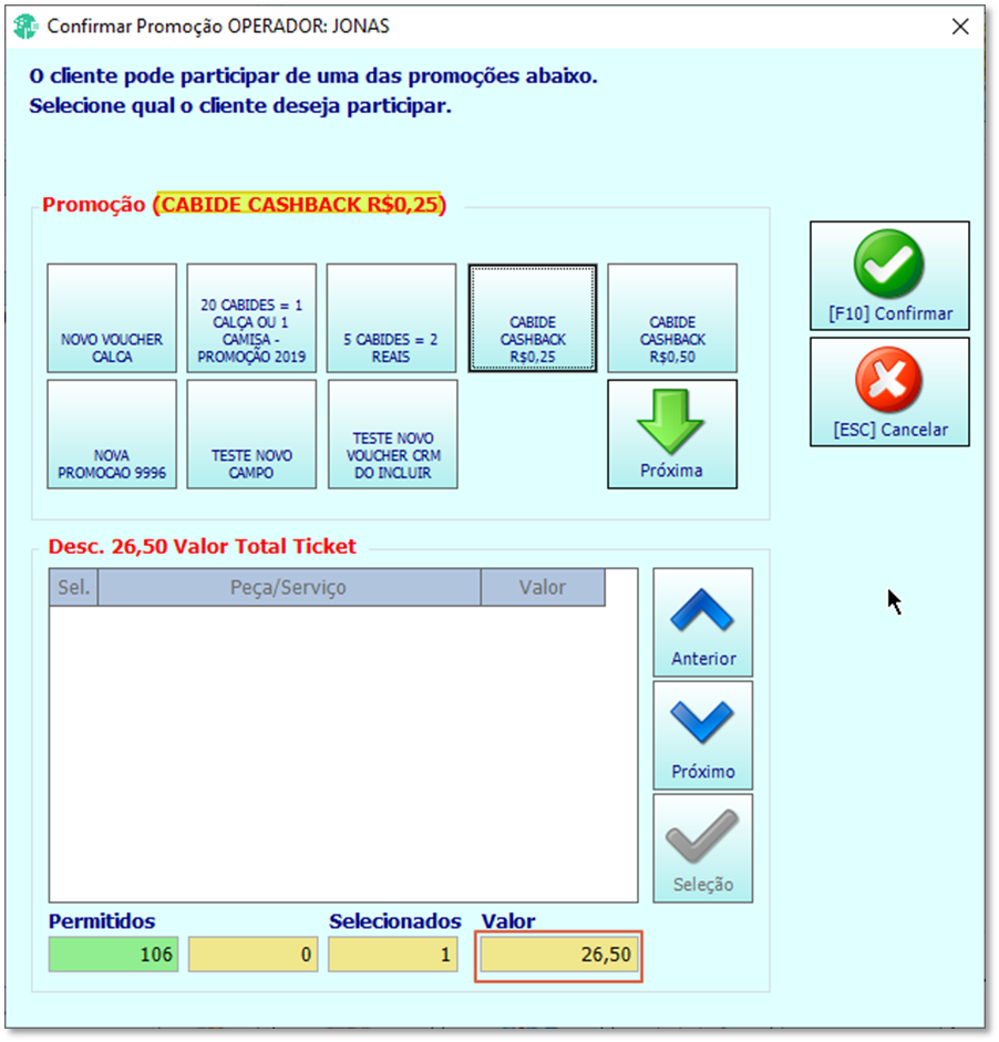 Valor que será dado de desconto na promoção