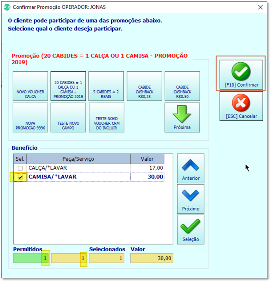 Uso da promoção